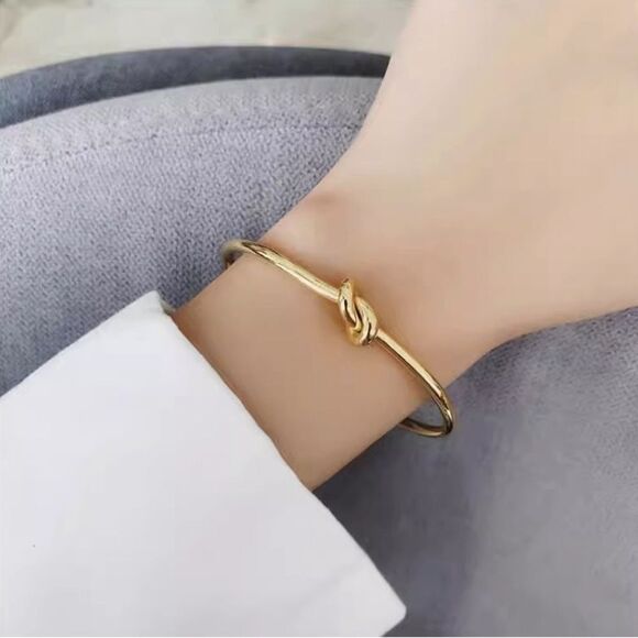 Tie Knot 18K Gold Plated Bangle Cuff Bracelet - Picture 6 of 15